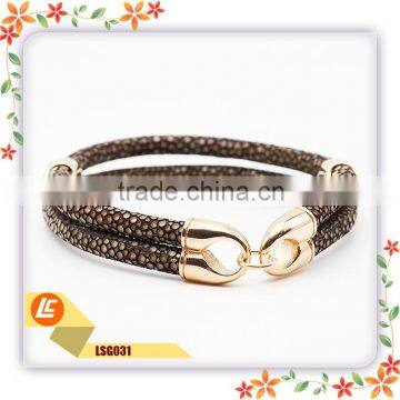 Luxury Genuine Stingray Skin Leather Bangle With Crystal Charm photo-6