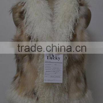 women fashion raccoon fur with Mongolian lamb trimming vest LK16F038