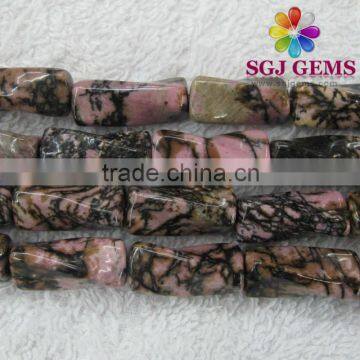 Twisted Cuboid Rhodonite Beads,semi precious stone beads