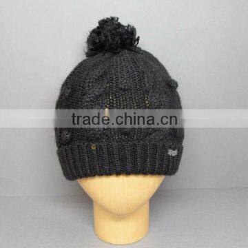 SEQUIN KNIT HAT/WINTER HAT/KNIT CABLE POMPOM BEANIE HAT/SKI HAT/KNIT HAT/WINTER SPORTS HAT/POMPOM HAT