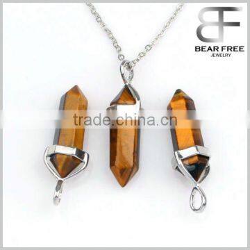 Natural Tiger's Eye Gemstone Crystal Hexagon Pointed Pyramid Healing Reiki Chakra Bead Pendant