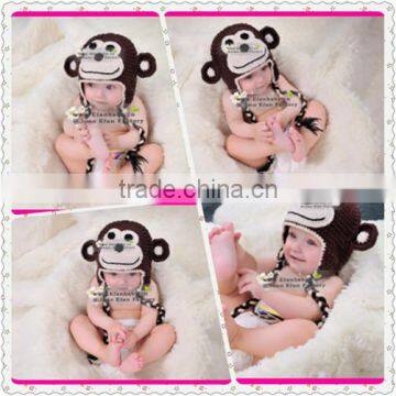 handmade animal crochet monkey hat with ears baby beanies