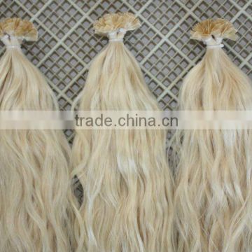 remy human hair style water wave flat -tip hair extensions