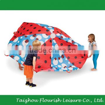 8' Outdoor Lady Bug Printing Kids Play Parachute Toy With Handles