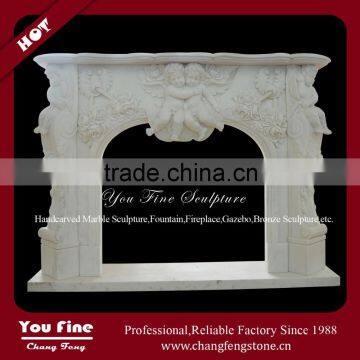 Carved Decorative French Style Marble Angel Fireplace