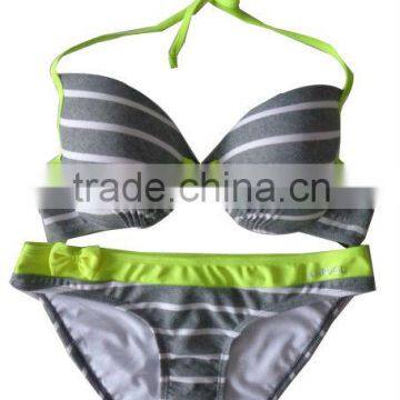 Grey stripe with lumo Yellow bikini swimwear