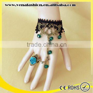 Crystal Lace Bracelet Ring, Gold Bracelet Connected Ring photo-3