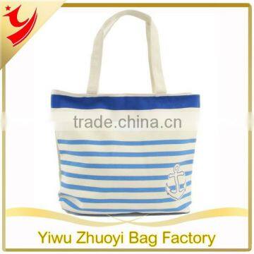 Natural Stripes Cotton Canvas Tote Bag with Inside Zipper Pocket And Large Compartments