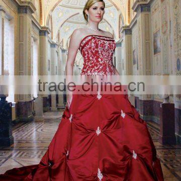 (MY8220) MARRY YOU Off-shoulder Ruffle Skirt Embroidered Red Wedding Dresses For Fat Woman