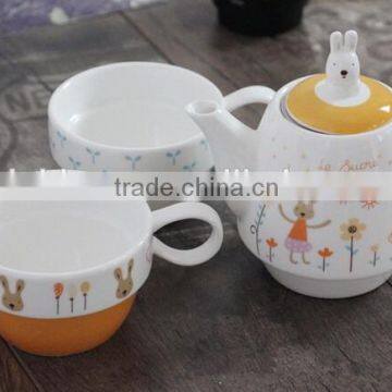 Zakka Creative Cartoon Rabbit Couples Coffee Kettele and Mugs Ceramic Three-piece Tea Set With Stainless Steel Filter photo-2