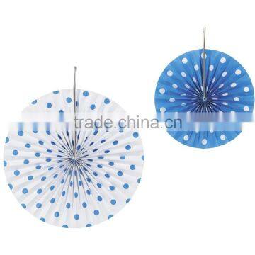 Blue and white POLKA DOT Paper Hanging Fans Wedding Decoration