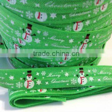 5/8 inch wholesale merry christmas snow man print fold over elastic trim