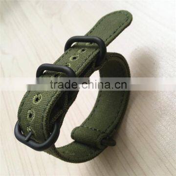 Army Green Stitched Hole Embroider Canvas Watch Band