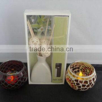 Tahiti Vanilla Aroma Reed Diffuser + Mosaic Candle Holder