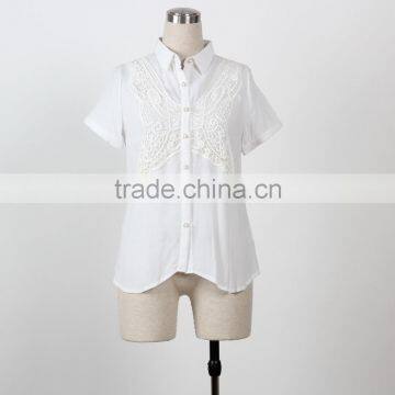 New plain t shirt woman 2016 White t shirt lace butterfly t shirt blouse alibaba supply