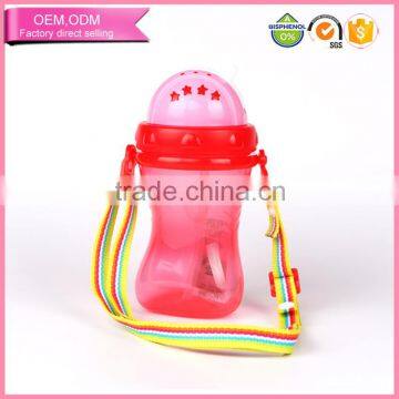 portable and safe silicone straw drink kids baby water bottle with hang rope