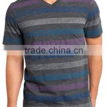 Men's Reverse v-neck colorfule wholesale striped t-shirt