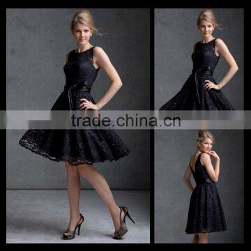 2014 Off the shoulder Lace custom-made knee length Black Bridesmaid Dresses bm00035