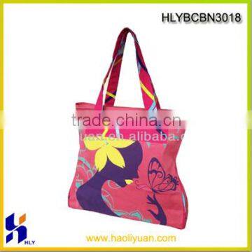 Pink beach tote bag for girls with colorful pattern