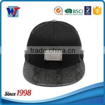 Design black mesh custom metal plate snapback hat