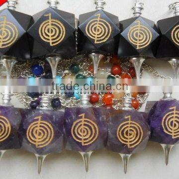 AMETHESE HEXAGONE CHAKRA CHAIN REIKI SYMBOL PENDULUM