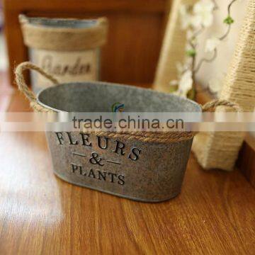 Oval Mini Metal Planter Pot Rustic Metal Bucket Vase Holder