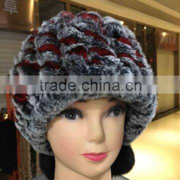 Lady's Fashion Winter Fur Handmade Knitted Real Rex Rabbit Fur Hats