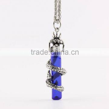 Mens Vintage Stainless Steel Dragon Wrapped Glass Cylinder Essential Oil Pendant Necklace Aromatherapy Necklace Diffuser Pendant