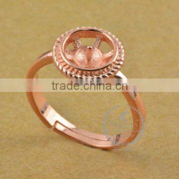 7.5mm 925 sterling silver rose gold simple pattern round bezel ring base blank supplies DIY findings 1216003