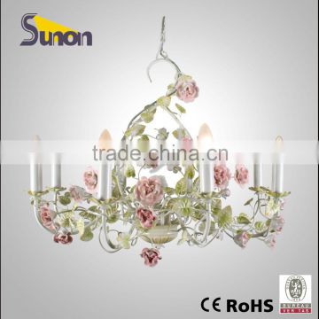 pearl green leaf and pink flower wrought Iron factory price decorative chandelier SD0852-8