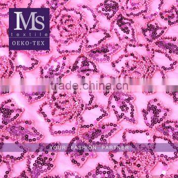 Latest design beautiful pink lace embroidery fabric with beads and sequins