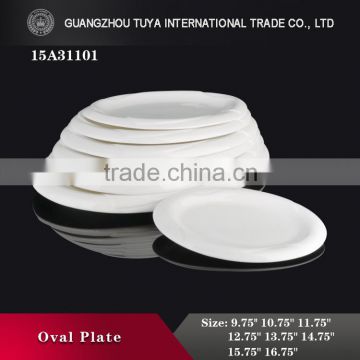 Series of different size restaurant plain white ceramic oval charger plate