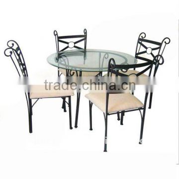 Round dining set with tempered glass and steel tube