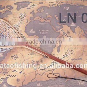 long handle wooden fishing landing net