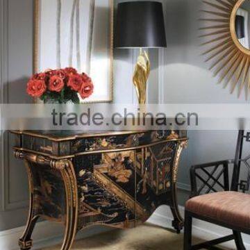 Vintage Style Carved Wooden Curio Cabinets, Hand Painting Console Cabinet, Classical Wood Side Cabinet For Living Room photo-2