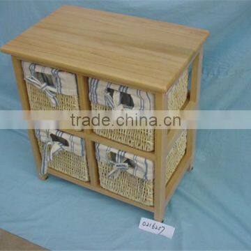Custom High Quality Wicker Basket Drawers Wooden Storage Cabinet
