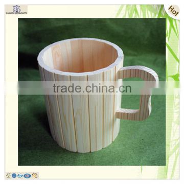 craft unfinished round handle pine wood beer cup