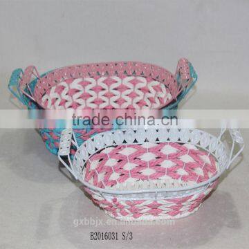 Round/Oval Paper Rope Wire Storage Tray With Ear Handle photo-4