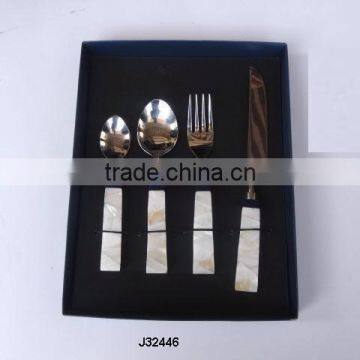 Steel cutlery set mirror polished with white MOP handle