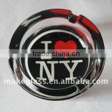 glass ashtray with decal