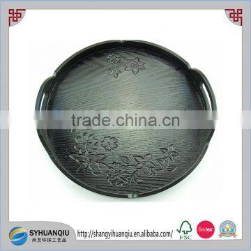 BLACK PAN SHAPE VINTAGE ROUND WOODEN DIP SNACK SERVING TRAY WITH HANDLES photo-2