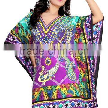 Designer Print Canvas Crepe Digital Printed Kaftan / Poncho/pakistani Kaftan Dresses photo-4