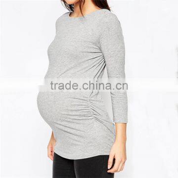 Wholesale Pregnancy Clothes Blank 3/4 Sleeve Grey Boatneck Pregnancy Maternity Clothes photo-3