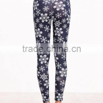 Navy Snowflake Print Leggings Polyester Spandex Outwear Sublimation Print Skinny Gym Jogger Customized Long Pants photo-4