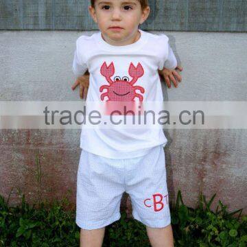 Latest Boutique Kid Clothes Boys Summer 100% Cotton Round Neck Embroidered Tops & Pants 2pices Boys Clothes Suits