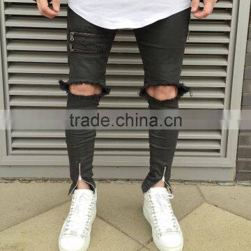 2016Mens Biker Skinny Jeans Buttom Side Zipper Slim Elastic Jeans Denim Biker Jeans Pants in Stock Accept Small Order