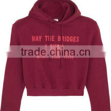 Burgundy Printed Cotton-blend Jersey Hooded Top OEM Ladies Cropped Top Hoodie High Quality Womens Tracksuits Top