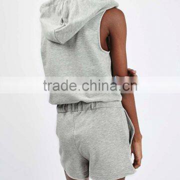 Cheap Sport Suit Hooded Women Playsuit Gym Wear Running Hooded Tops and Shorts photo-3