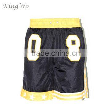 mens cheap black and yellow applique team numbers basketball shorts design