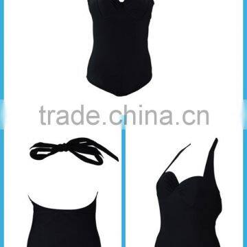 Professional Women Black One-Piece Slim Swimwear photo-6